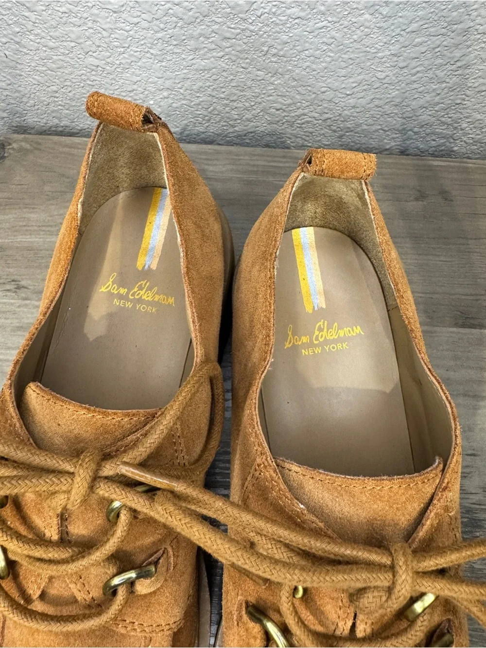 Sam Edelman Monna Cognac Suede Lug Sole Platform Oxford Shoes Size 9